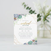 Invitation Carte Postale Succulents & Chic Gold Script Baby shower virtuel (Debout devant)