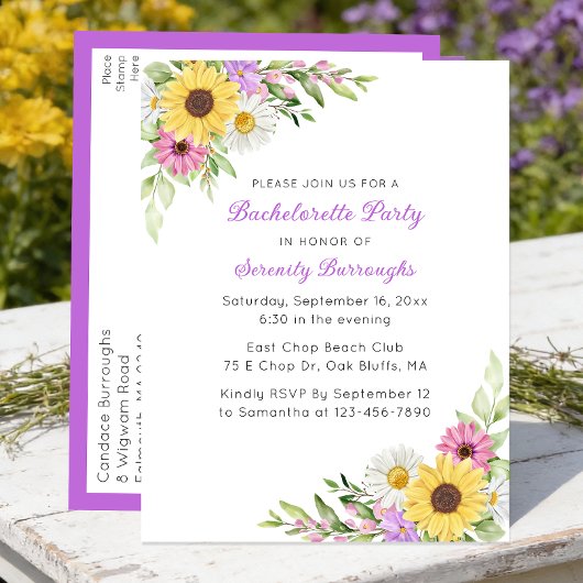 Invitation Carte Postale Sunflower Daisy Boho Spring  Garden Bachelorette