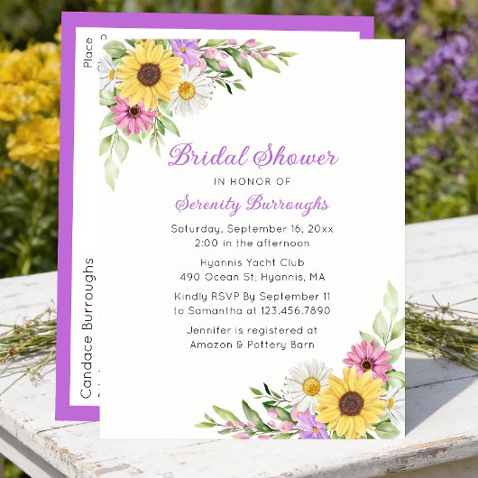 Invitation Carte Postale Sunflower Daisy Floral Boho Garden Bridal Shower