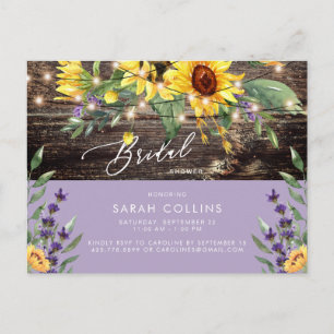 Invitation Carte Postale Sunflower et Lavender Bridal Rustic Douche 