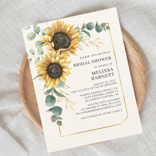 Invitation Carte Postale Sunflower Eucalyptus Gold Frame Fête des mariées