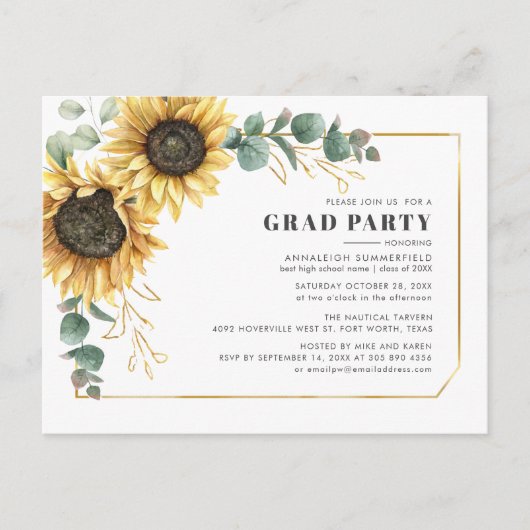 Invitation Carte Postale Sunflower Floral 2025 Graduation Party (Devant)