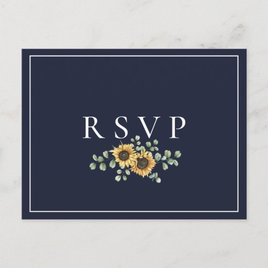 Invitation Carte Postale Sunflower Navy Blue Wedding RSVP Song Request (Devant)
