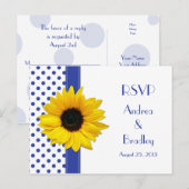 Invitation Carte Postale Sunflower Royal Bleu Polka Blanc Mariage au point (Devant / Derrière)