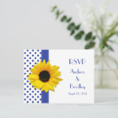 Invitation Carte Postale Sunflower Royal Bleu Polka Blanc Mariage au point (Debout devant)