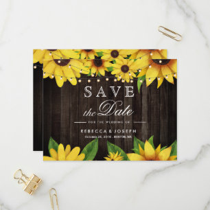 Invitation Carte Postale Sunflower Wood String Lumières Mariage Enregistrer