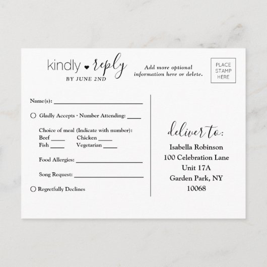 Invitation Carte Postale Superposition photo Simple élégant Script Wedding (Dos)