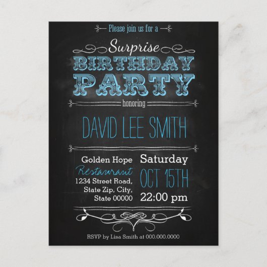 Invitation Carte Postale Surprise Birthday Party (Devant)