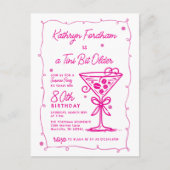 Invitation Carte Postale SURPRISE FÊTE 80e anniversaire Doodle rose Martini (Devant)