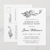 Invitation Carte Postale SURPRISE Party 21st Birthday Golf Theme (Devant / Derrière)