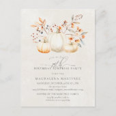 Invitation Carte Postale SURPRISE PARTY 75e Citrouille blanc Feuilles autom (Devant)