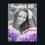 Invitation Carte Postale *~* Sweet 16 Anniversaire Photo Violet Abstrait AP<br><div class="desc">(rechercher AP29 pour des designs similaires sur différents produits)(Cette conception peut être adaptée à N'IMPORTE QUEL ÂGE ou ÉVÉNEMENT )) Rejoignez si vous avez besoin d'aide. *~* Carte postale Abstraite Energy Enhanced. Modifier / Modifier le texte et la PHOTO de la douce fille d'anniversaire 16. Abstrait Artsy Girly Chic SWEET...</div>