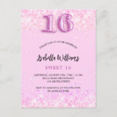 Invitation Carte Postale Sweet 16 confetti rose fête fille (Devant)