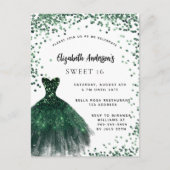 Invitation Carte Postale Sweet 16 couleur vert émeraude parties scintillant (Devant)