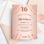 Invitation Carte Postale Sweet 16 étoiles d'or rose élégant<br><div class="desc">Pour une soirée Sweet 16,  16ème anniversaire. Un arrière - plan rose à gradient or. Décoré d'étoiles. Personnalisez et ajoutez un nom,  les détails de la fête,  l'année de naissance. Le nom est écrit avec un script de style manuscrit</div>