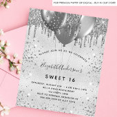 Invitation Carte Postale Sweet 16 parties scintillant argent anniversaire