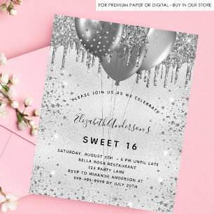 Invitation Carte Postale Sweet 16 parties scintillant argent anniversaire