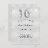 Invitation Carte Postale Sweet 16 parties scintillant métallique argent gla (Devant / Derrière)