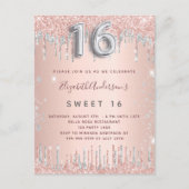 Invitation Carte Postale Sweet 16 rose or argent parties scintillant annive (Devant)