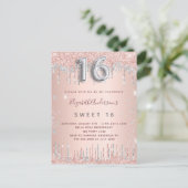 Invitation Carte Postale Sweet 16 rose or argent parties scintillant annive (Debout devant)
