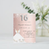 Invitation Carte Postale Sweet 16 rose or argent robe parties scintillant r (Debout devant)
