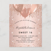 Invitation Carte Postale Sweet 16 rose parties scintillant d'or largue les  (Devant)