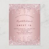 Invitation Carte Postale Sweet 16 rose roux parties scintillant rose 16e an (Devant)