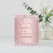 Invitation Carte Postale Sweet 16 rose roux parties scintillant rose 16e an (Debout devant)