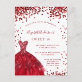 Invitation Carte Postale Sweet 16 rouge blanc robe glamour (Devant)