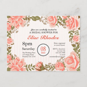 Invitation Carte Postale Sweet Coral rose jardin nuptiale douche