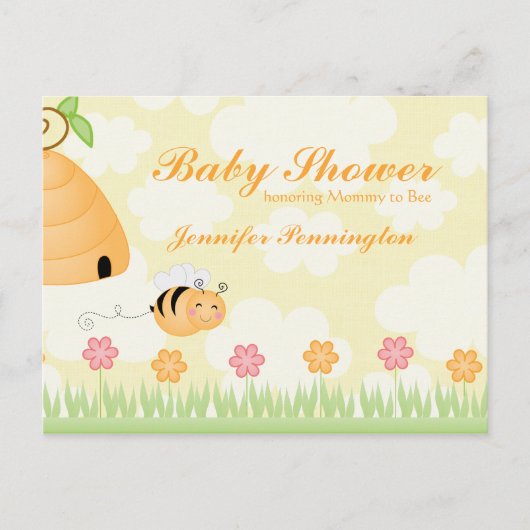 Invitation Carte Postale Sweet dessin animé bumble abeille baby shower invi (Devant)