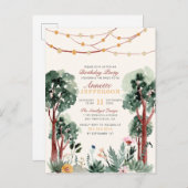 Invitation Carte Postale Sweet Green Botanical Trees fête d'anniversaire un (Devant / Derrière)