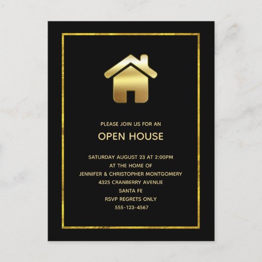 Invitation Carte Postale Symbole de la maison Elegant Gold Gradient Open Ho (Devant)