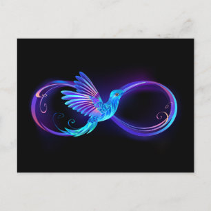 Invitation Carte Postale Symbole de l'infini néon avec colibri lumineux