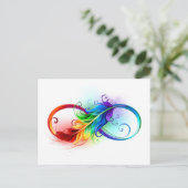 Invitation Carte Postale Symbole d'infini avec plume arc-en-ciel (Debout devant)