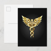 Invitation Carte Postale Symbole polygonal doré Caducée (Devant / Derrière)