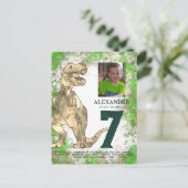 Invitation Carte Postale T-Rex Dinosaur 7e Budget de fête d'anniversaire (Debout devant)