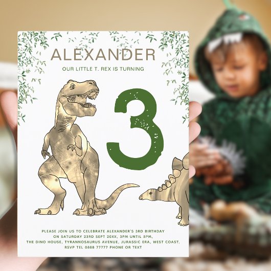 Invitation Carte Postale T-Rex Dinosaur Jungle 3e anniversaire Budget de la