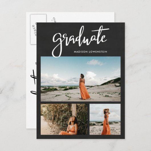 Invitation Carte Postale Tableau | Script Graduel Rustic Grad Photo (Devant / Derrière)