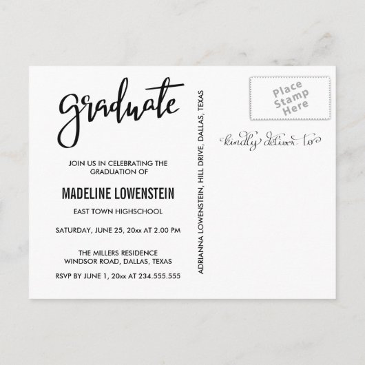 Invitation Carte Postale Tableau | Script Graduel Rustic Grad Photo (Dos)