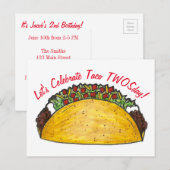 Invitation Carte Postale Taco TWOSday Mardi 2e Anniversaire Fiesta (Devant / Derrière)