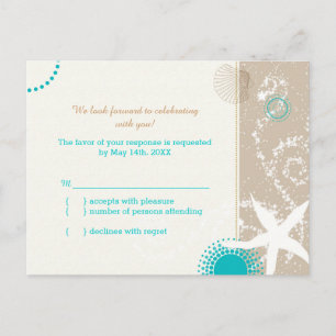 Invitation Carte Postale Taupe Aqua Beach Mariage Célébration RSVP
