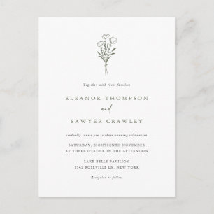 Invitation Carte Postale Taupe vert minimaliste Mariage de bouquet floral