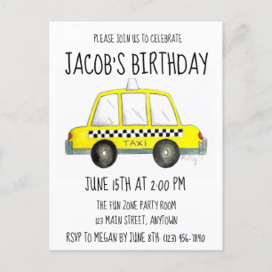 Invitation Carte Postale Taxi Cab New-Yorkais à carreaux jaunes