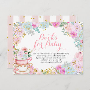 Invitation Carte Postale Tea Party Pastel Fleurs Livres pour bébé