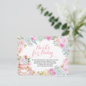 Invitation Carte Postale Tea Party Pastel Fleurs Livres pour bébé (Debout devant)