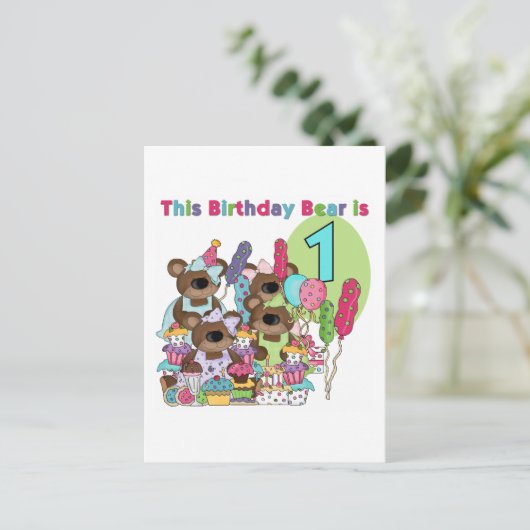 Invitation Carte Postale Teddy Bear Party 1st Birthday tshirts et cadeaux (Debout devant)