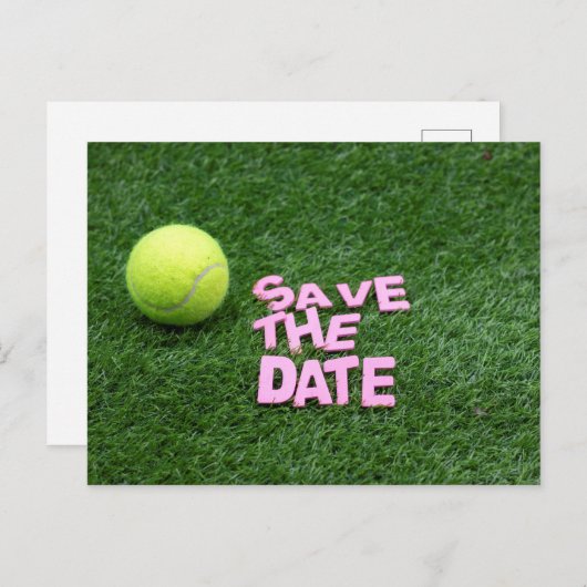 Invitation Carte Postale Tennis ball sur vert enregistrer la date Invitatio (Devant / Derrière)