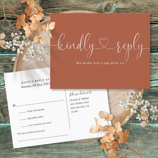 Invitation Carte Postale Terracotta Heart Script Chanson Demande RSVP
