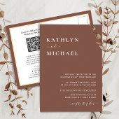 Invitation Carte Postale Terracotta QR Code Tout en un Mariage moderne chic